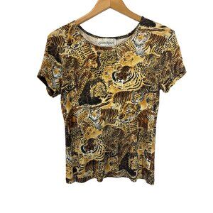 Claudia Richard Womens Animal Print Short Sleeve Top - Wild Cats Design
